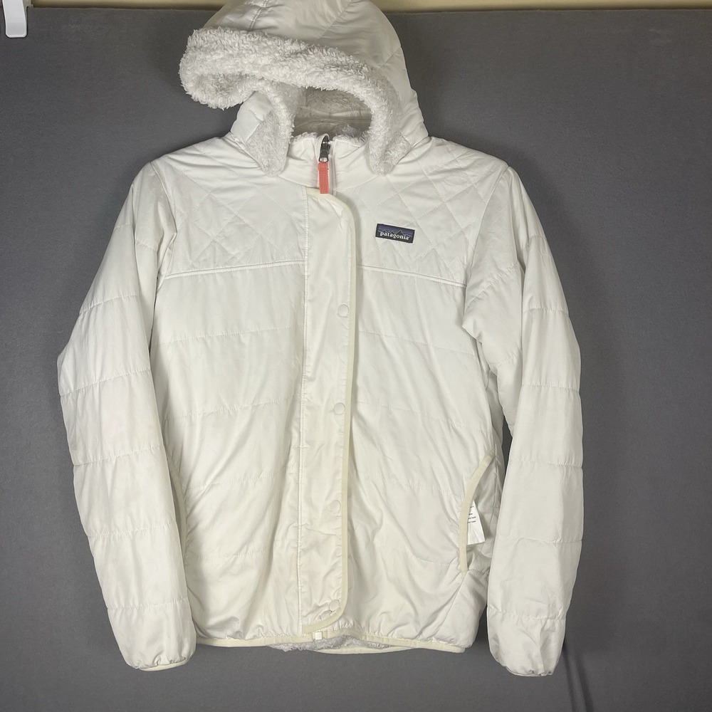 Patagonia Jacket Girls XL Sz‎ 14 White Reversible Dream Song Hoody Zip Fleece